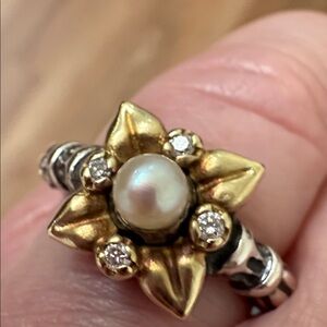 Designer Gold, Silver , Pearl and diamond Ring